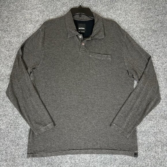 prAna Polo Short Mens M Grey Solid Long Sleeve Pocket Gorpcore Pullover Adult‎ - Picture 1 of 7